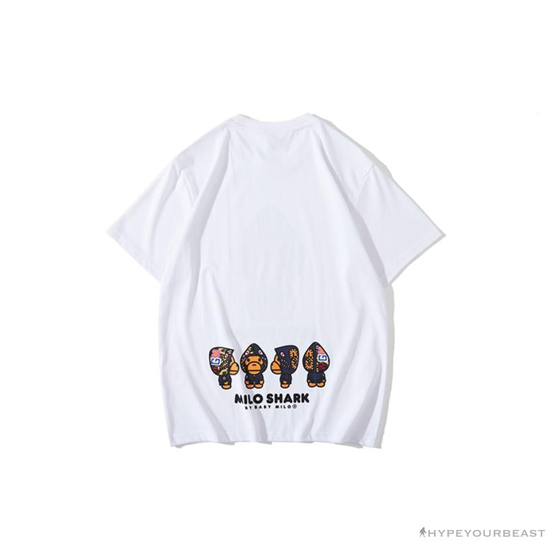BAPE Baby Milo Blue Shark Hat Little Monkey Tee Shirt 'WHITE'