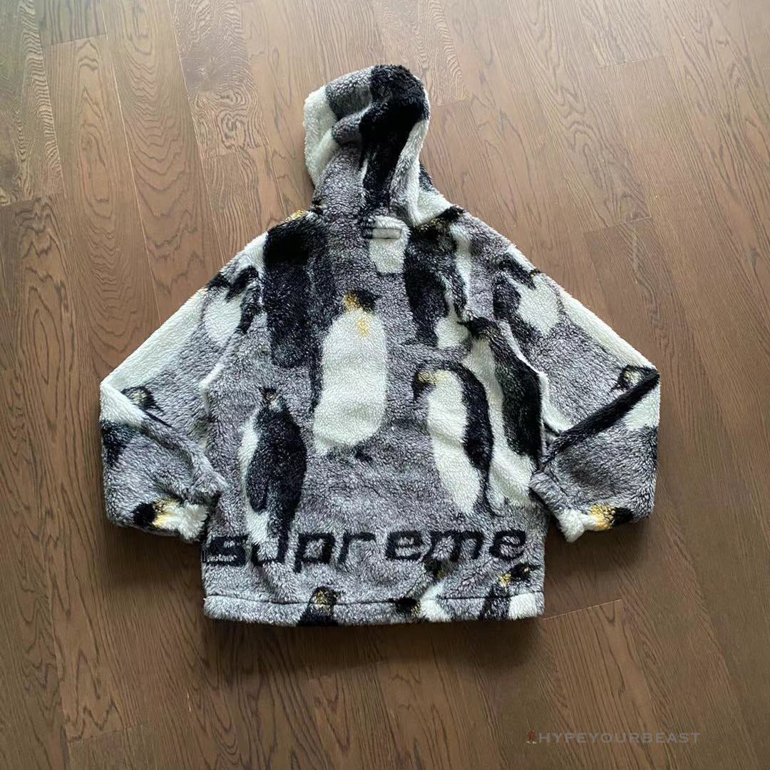Supreme Penguins Hooded Fleece Jacket Black