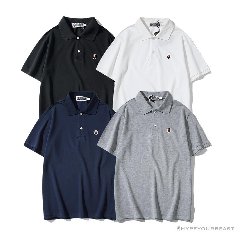 BAPE Solid Color Versatile Embroidered Ape Head Small Badge Polo Shirt 'GREY'