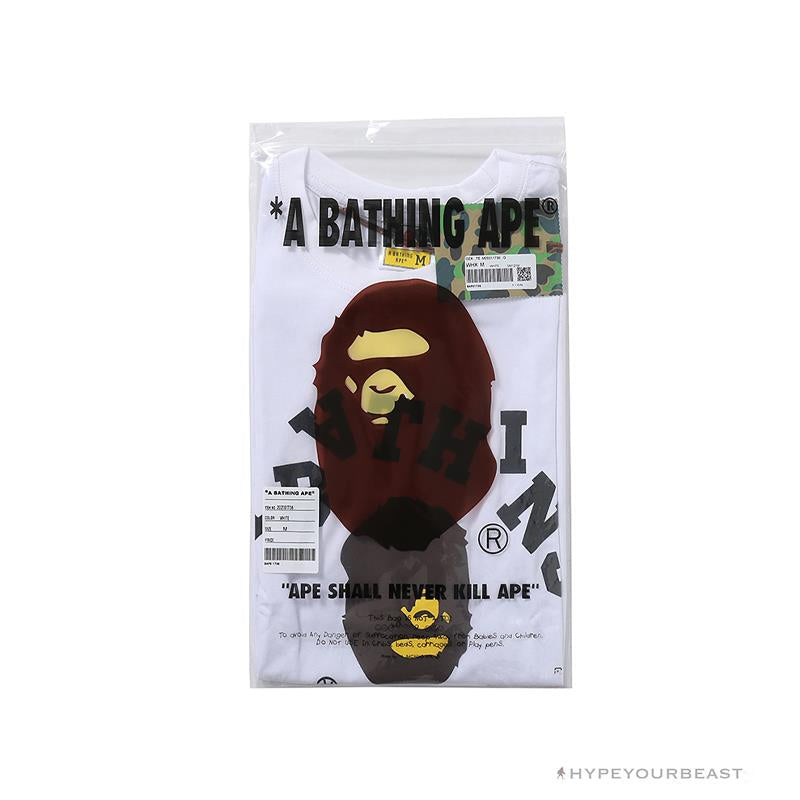 BAPE Messy Letters Upside Down Little Ape Head Tee Shirt 'WHITE'