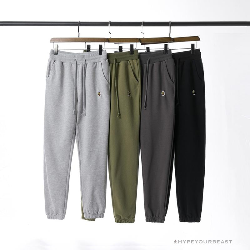 BAPE Classic Ape Head Embroidered Standard Cotton Terry Pants 'DARK GREY'