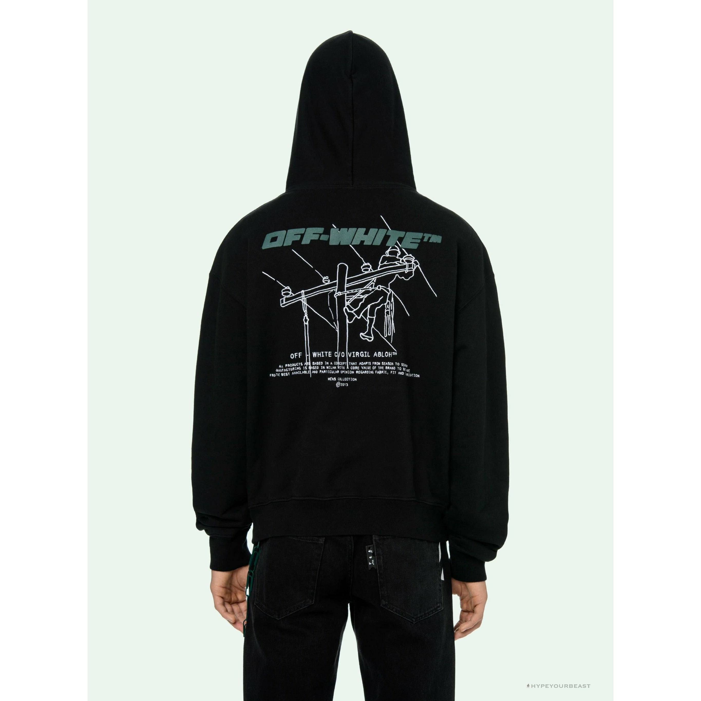 OFF-WHITE Hand-Painted Utility Pole Worker Hoodie 'BLACK'