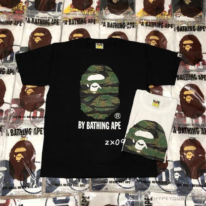 BAPE Tiger Pattern Camouflage Ape Man Initial Print Tee Shirt 'BLACK'