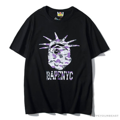 BAPE NYC New York Limited Purple Camouflage Ape Head Tee Shirt 'BLACK'