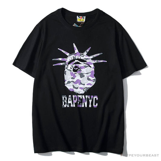 BAPE NYC New York Limited Purple Camouflage Ape Head Tee Shirt 'BLACK'
