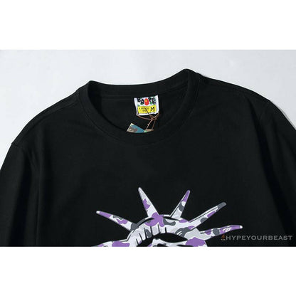 BAPE NYC New York Limited Purple Camouflage Ape Head Tee Shirt 'BLACK'