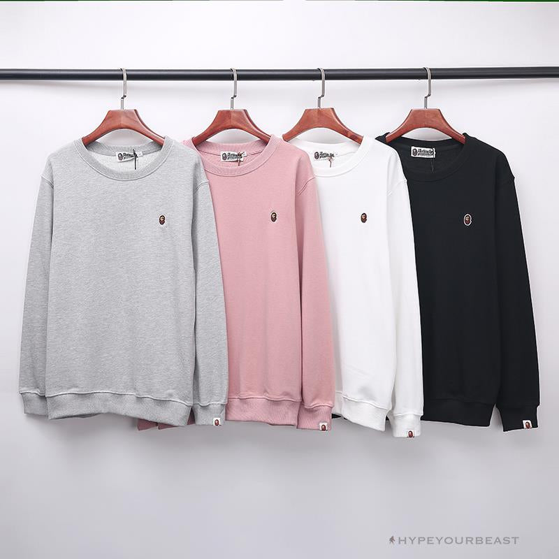 BAPE Classic Ape Head Embroidered Long Sleeve Shirt 'WHITE'