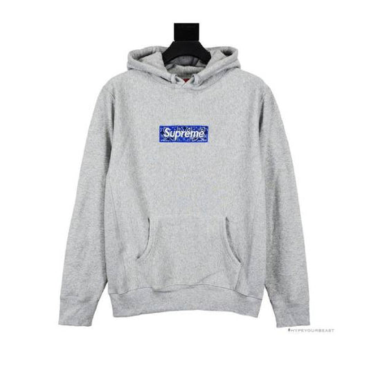 Supreme Bandana Box Logo Hoodie Grey Blue