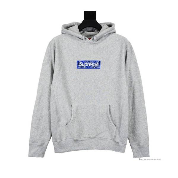Supreme Bandana Box Logo Hoodie Grey Blue