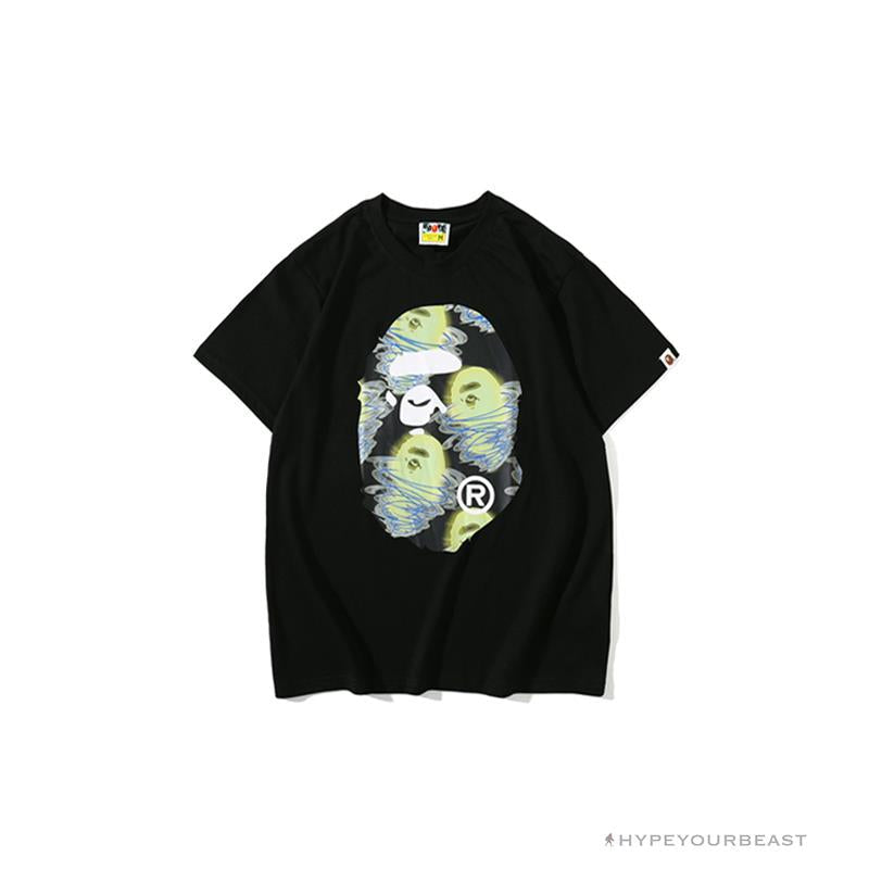 BAPE Green Ape Head Blue Storm Tee Shirt 'BLACK'