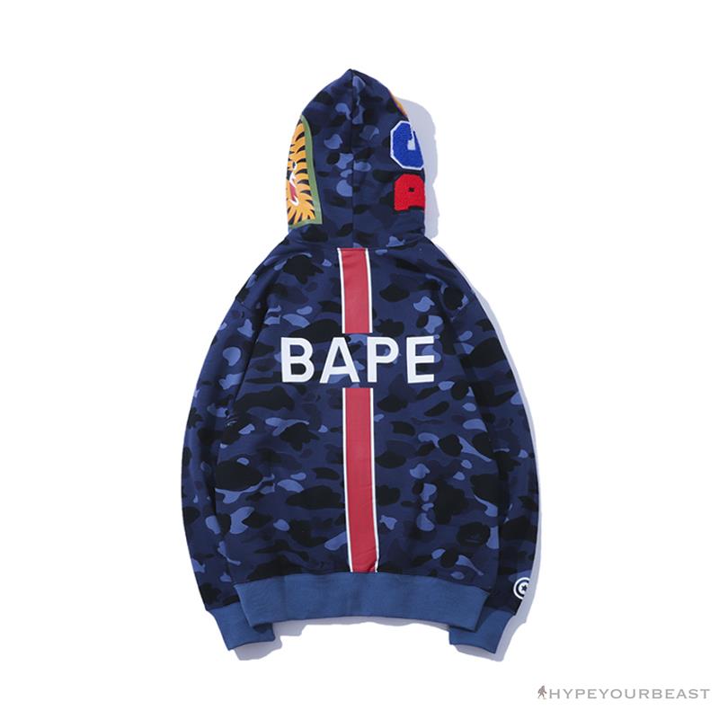 BAPE x PSG Paris Saint-Germain Camouflage Blue Hoodie