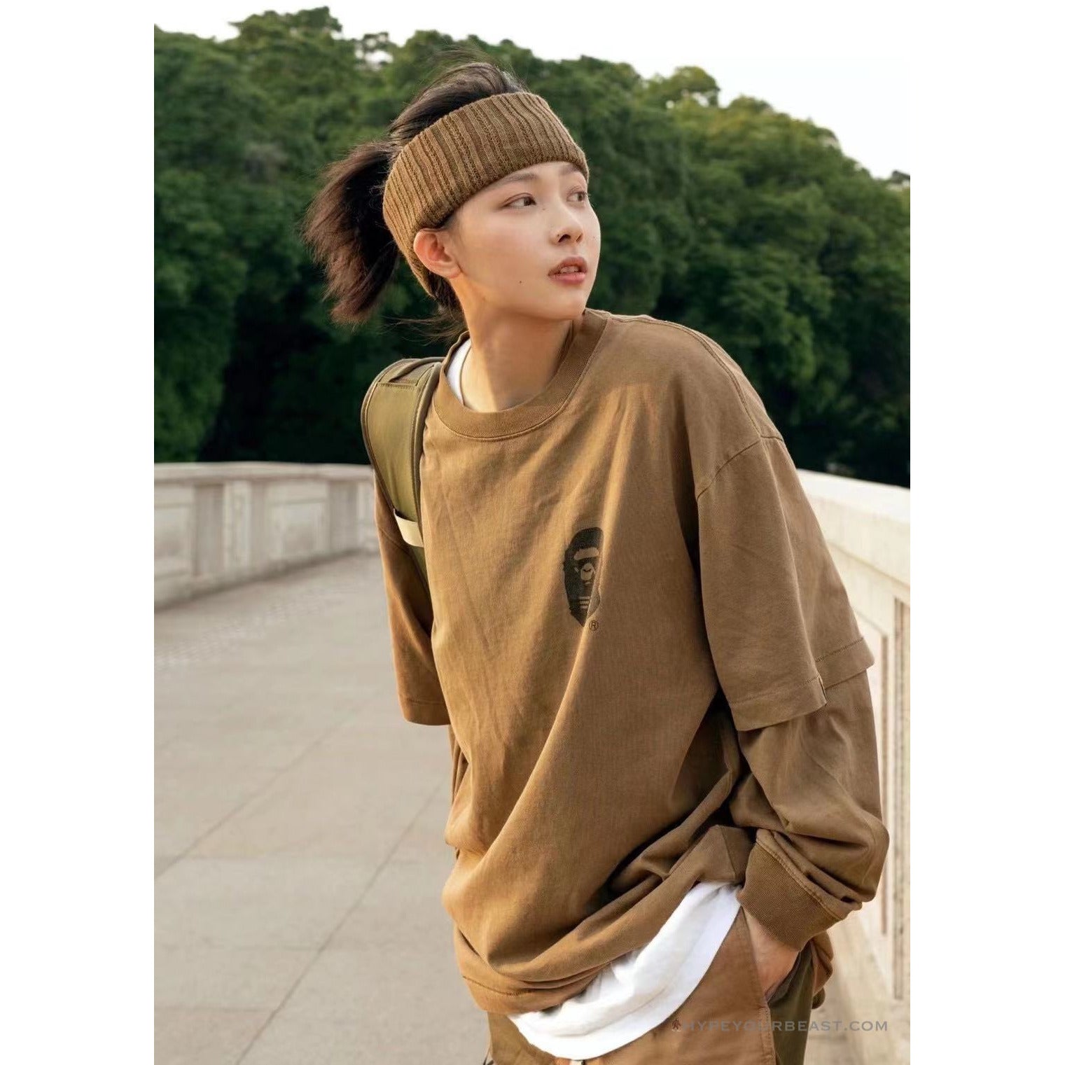 Bape Long Sleeve Tee Shirt Brown