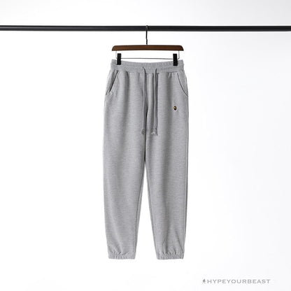 BAPE Classic Ape Head Embroidered Standard Cotton Terry Pants 'LIGHT GREY'