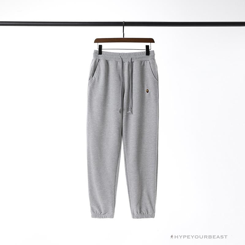 BAPE Classic Ape Head Embroidered Standard Cotton Terry Pants 'LIGHT GREY'