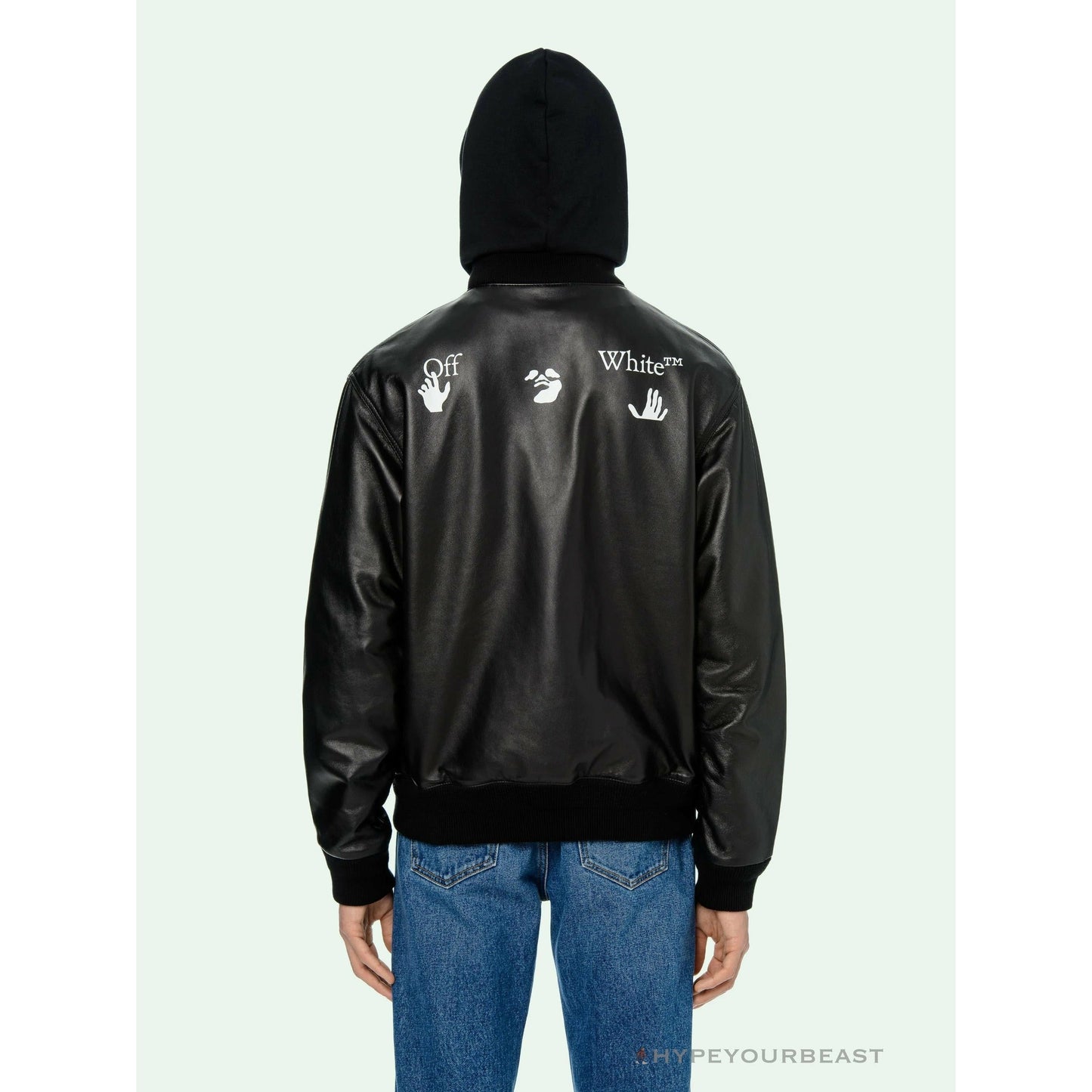 OFF-WHITE 20FW New Logo Hooded Leather Jacket Black