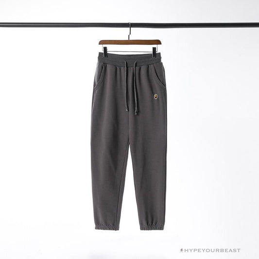 BAPE Classic Ape Head Embroidered Standard Cotton Terry Pants 'DARK GREY'