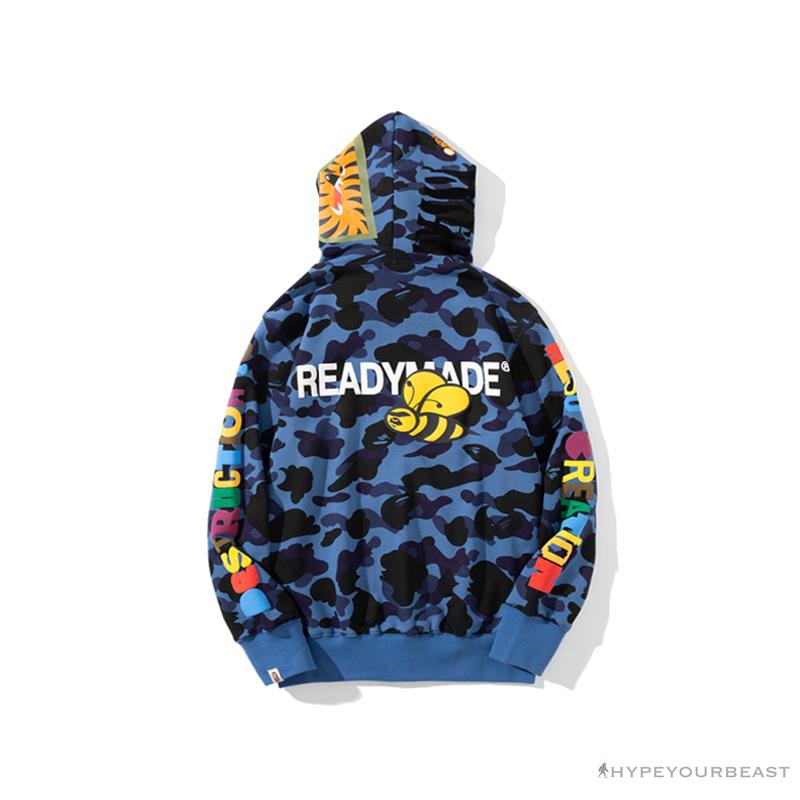 BAPE x Readymade Tiger Head Foam Camouflage Hoodie 'BLUE'