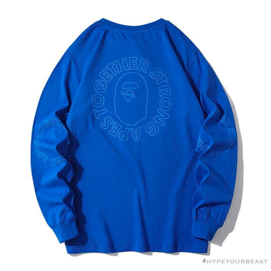 BAPE APES TOGETHER English Alphabet Ape Head Long Sleeve Shirt 'BLUE'