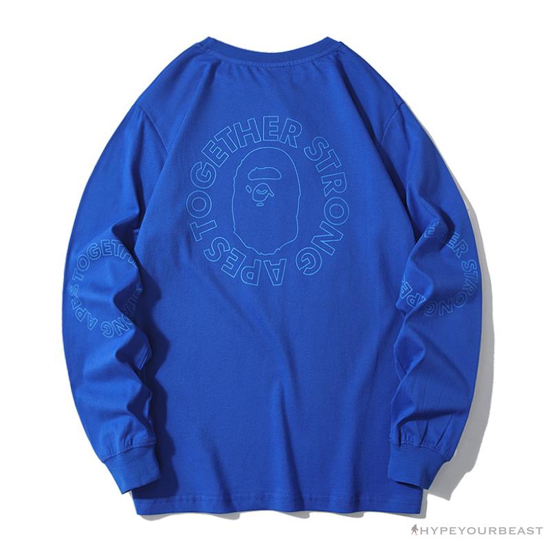 BAPE APES TOGETHER English Alphabet Ape Head Long Sleeve Shirt 'BLUE'