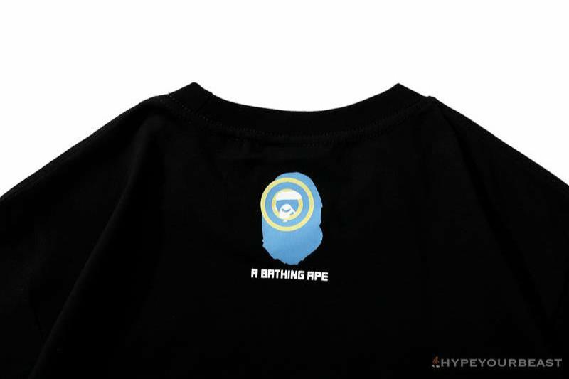BAPE Ape Head Blue X Yellow Contrast Letter Tee Shirt