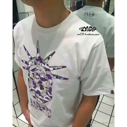 BAPE NYC New York Limited Purple Camouflage Ape Head Tee Shirt 'WHITE'
