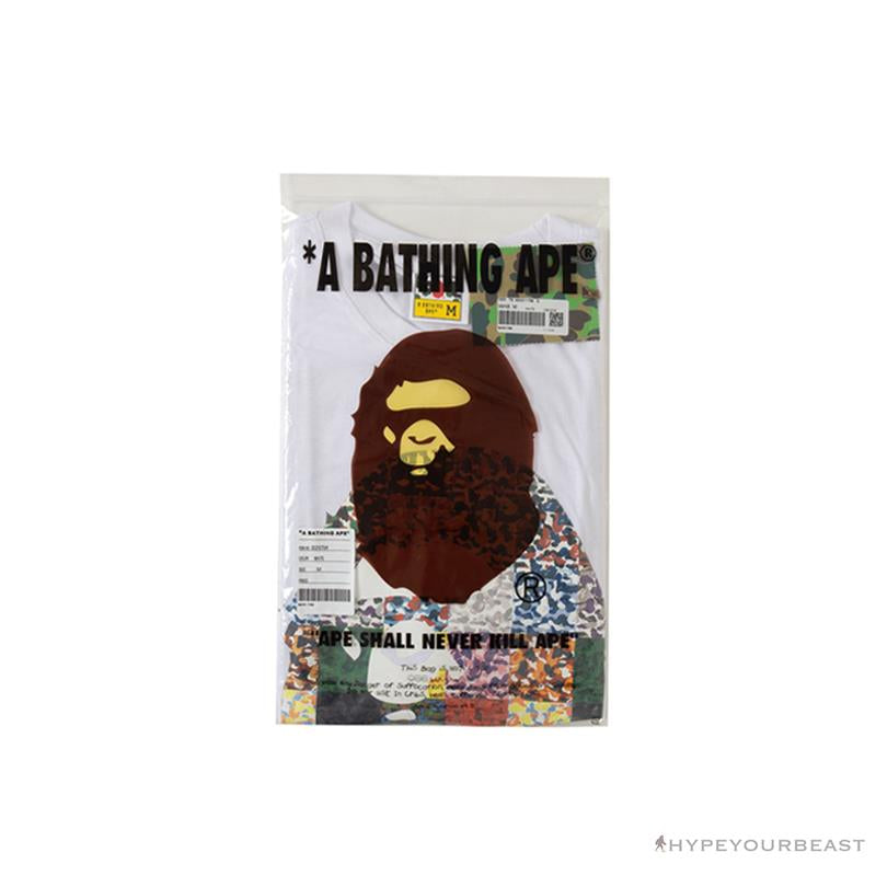 BAPE Ape Man Head 28th Anniversary Camouflage Color Block Tee Shirt 'WHITE'