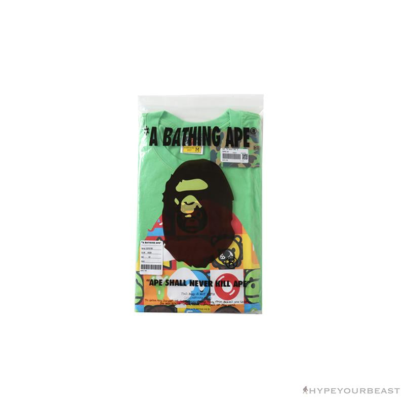 BAPE Baby Milo Color Square Ape Head Tee Shirt 'GREEN'