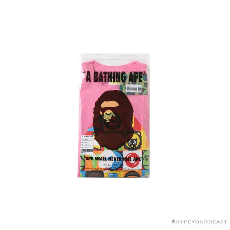 BAPE Baby Milo Color Square Ape Head Tee Shirt 'PINK'