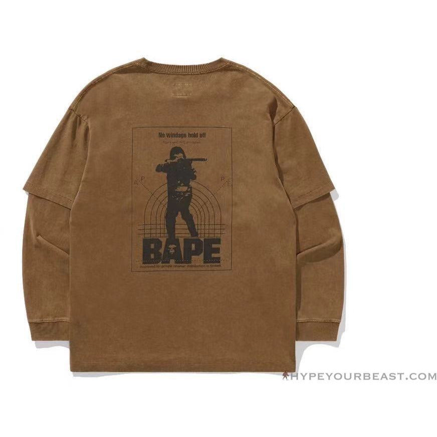 Bape Long Sleeve Tee Shirt Brown