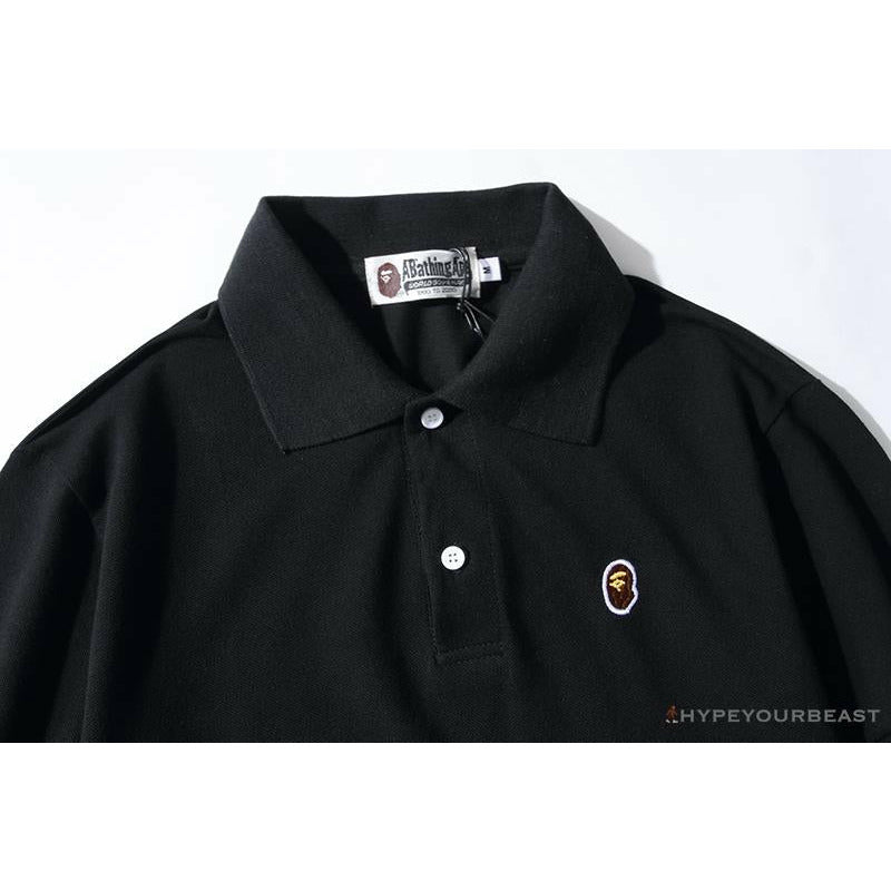 BAPE Solid Color Versatile Embroidered Ape Head Small Badge Polo Shirt 'BLACK'
