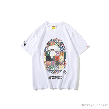 BAPE Ape Man Head 28th Anniversary Camouflage Color Block Tee Shirt 'WHITE'