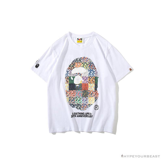 BAPE Ape Man Head 28th Anniversary Camouflage Color Block Tee Shirt 'WHITE'