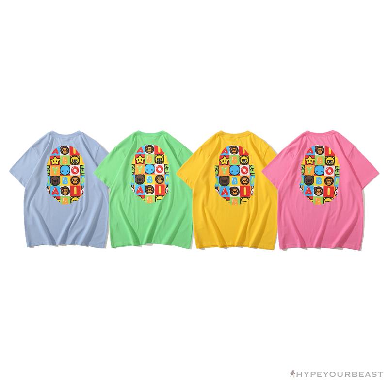 BAPE Baby Milo Color Square Ape Head Tee Shirt 'PINK'