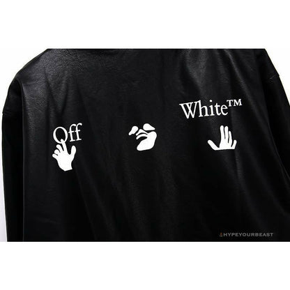 OFF-WHITE 20FW New Logo Hooded Leather Jacket Black