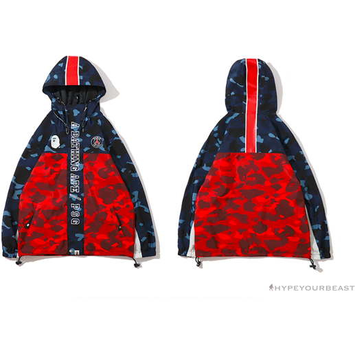 BAPE x PSG Paris Saint-Germain Camouflage Blue-Red Hoodie