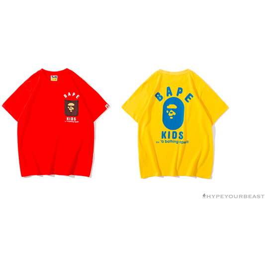 BAPE KIDS Small Net Pocket Ape Man Head Tee Shirt 'RED'
