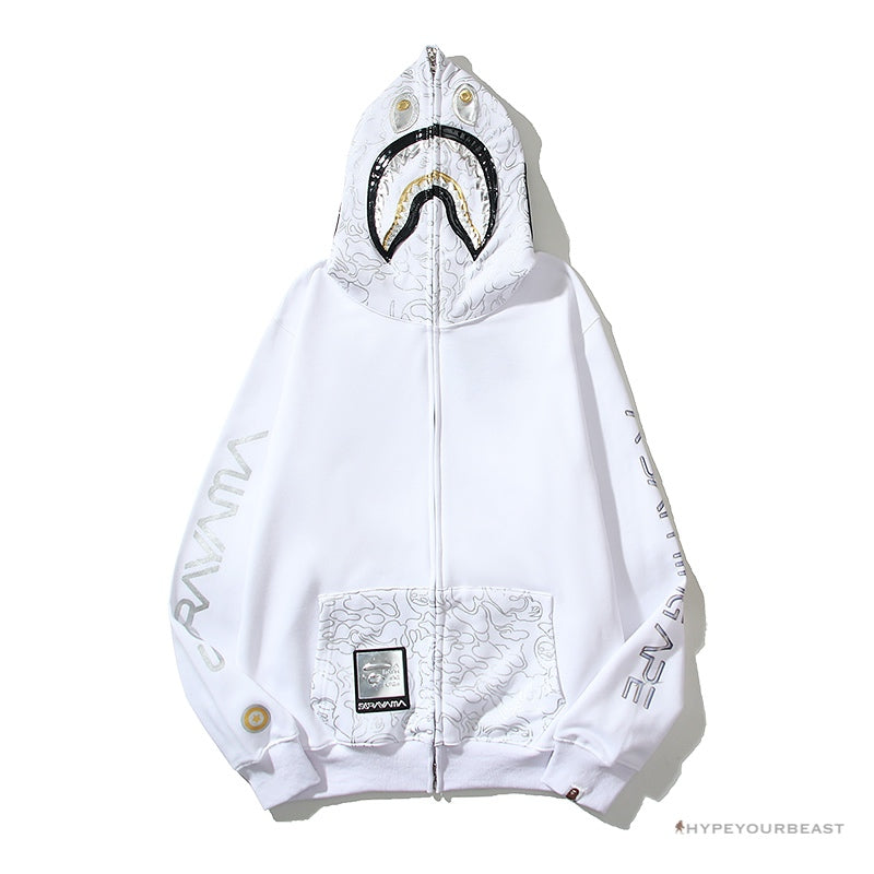 Bape Sta Shark Full Zip Up Hoodie White