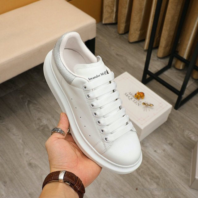 Alexander McQueen White / Grey Suede Heel Lace Up Sneakers
