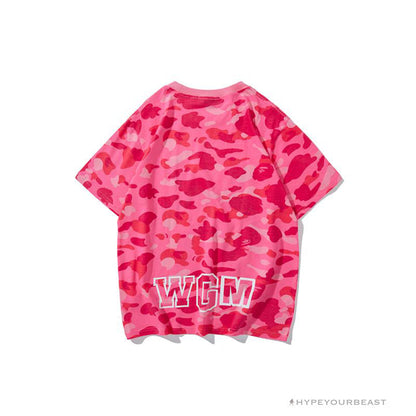 BAPE Pink Camouflage Shark Head Fake Zipper Tee Shirt