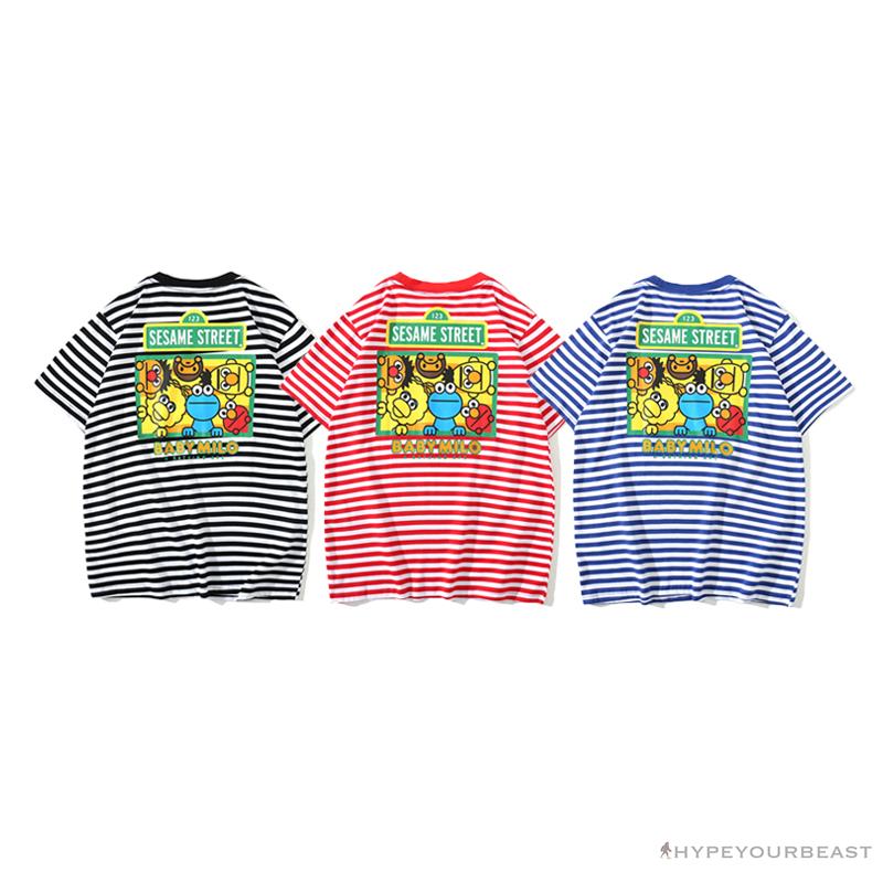 BAPE Baby Milo Sesame Street Striped Tee Shirt 'BLACK'