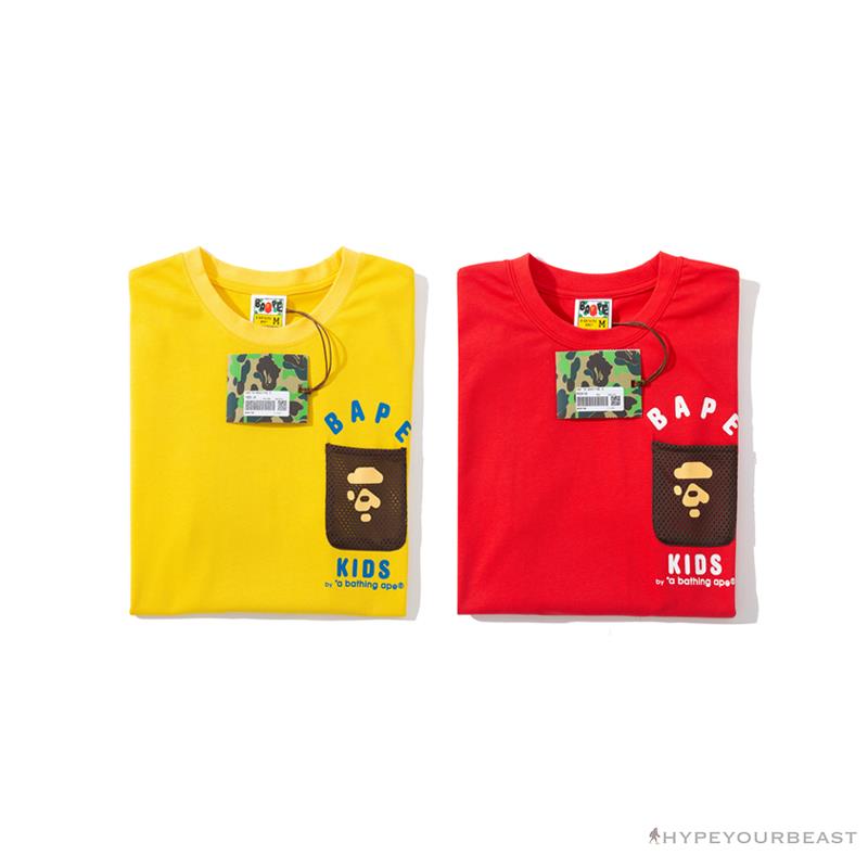 BAPE KIDS Small Net Pocket Ape Man Head Tee Shirt 'YELLOW'