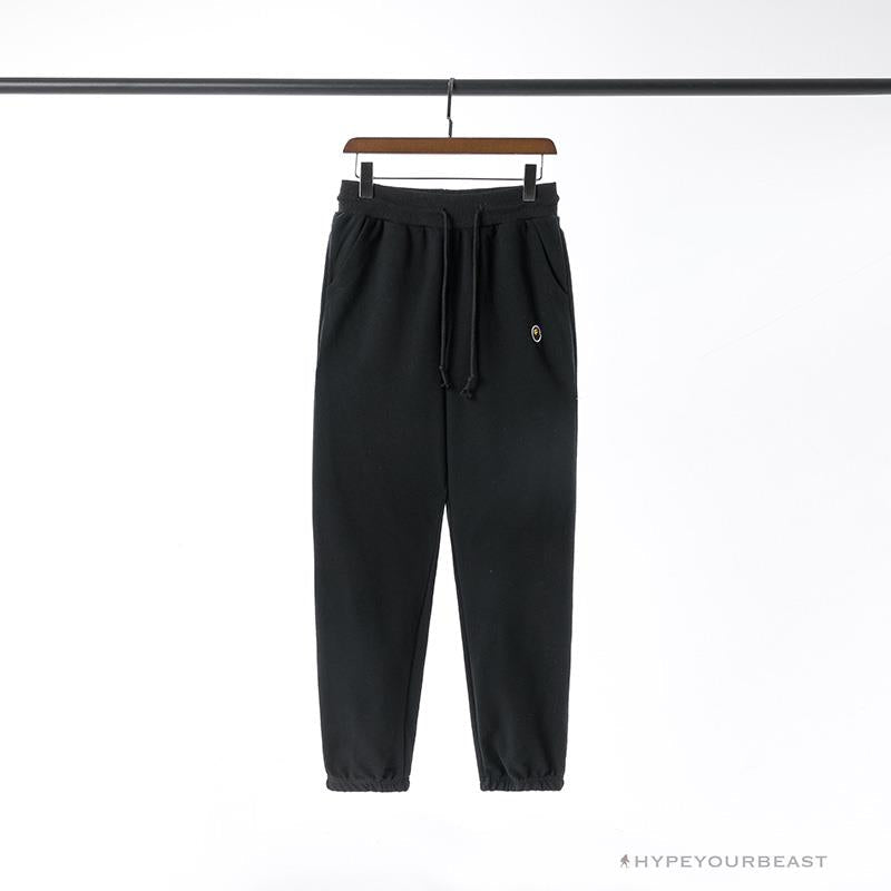 BAPE Classic Ape Head Embroidered Standard Cotton Terry Pants 'BLACK'