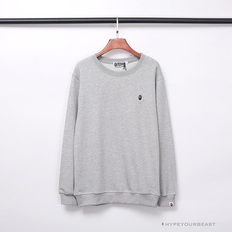 BAPE Classic Ape Head Embroidered Long Sleeve Shirt 'GREY'