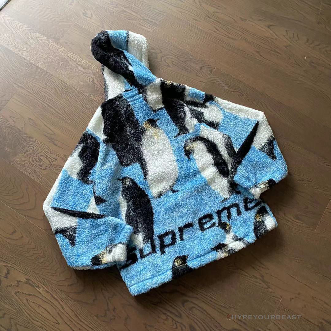 Supreme Penguins Hooded Fleece Jacket Blue