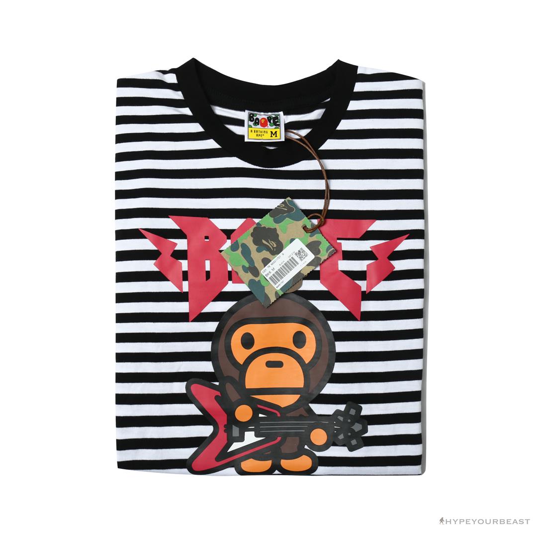 BAPE Baby Milo Rock Bass Player Striped Tee Shirt 'BLACK'