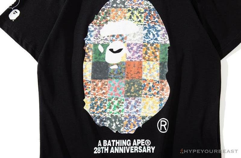 BAPE Ape Man Head 28th Anniversary Camouflage Color Block Tee Shirt 'BLACK'