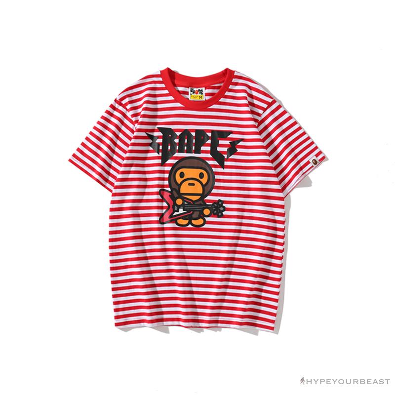 BAPE Baby Milo Rock Bass Player Striped Tee Shirt 'RED'